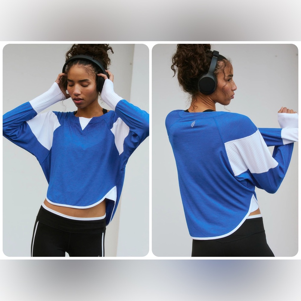 NWT FP Movement by Free People Spotlight Long Sleeve Layer - Athlete Blue Combo
